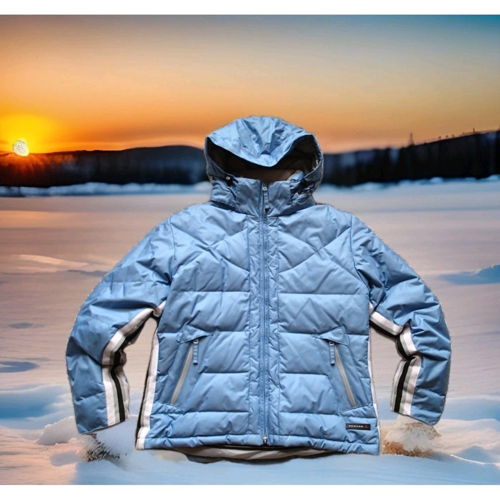 Kemper Puffer Jacket Women Large Blue Excellent‎ Down Insulated Hooded Ski Coat